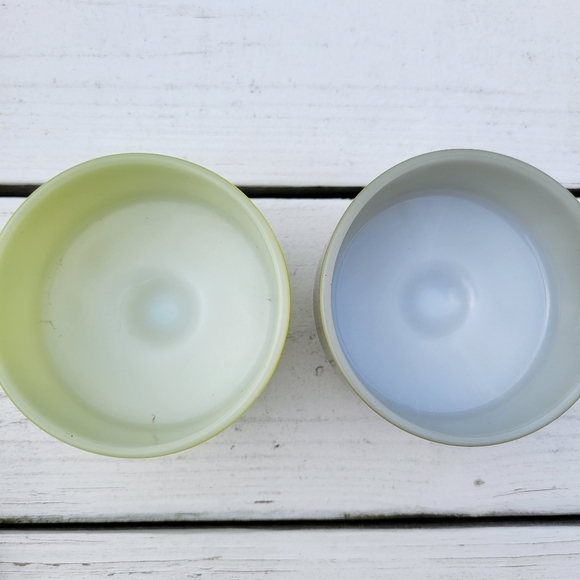 Vintage Federal Glass Pedestal Bowls (2) ~ Avocado Green ~ Dessert  Salsa ~ Cute - Picture 8 of 16